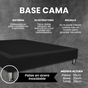 Base Cama Tapizada Negra 140x190
