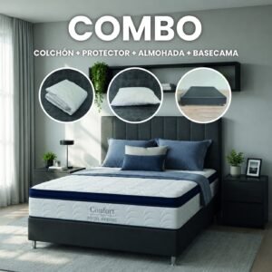Combo Confort · Protector + Almohada + Base cama