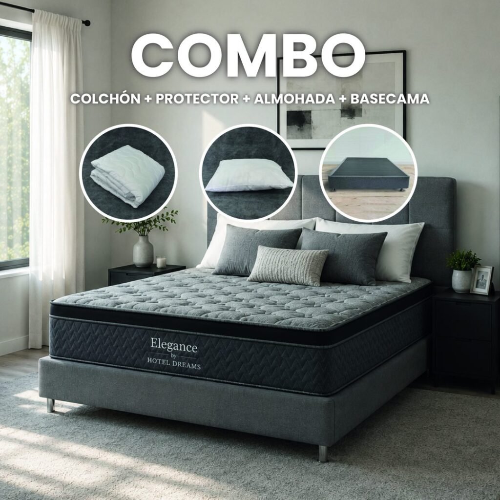 Combo Elegance · Protector + Almohada + Base cama
