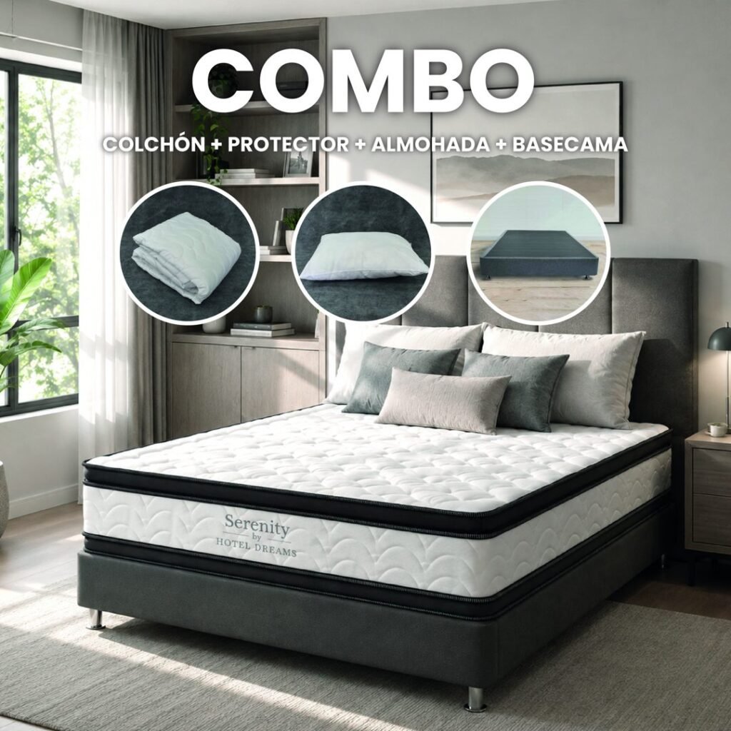 Combo Serenity · Protector + Almohada + Base cama
