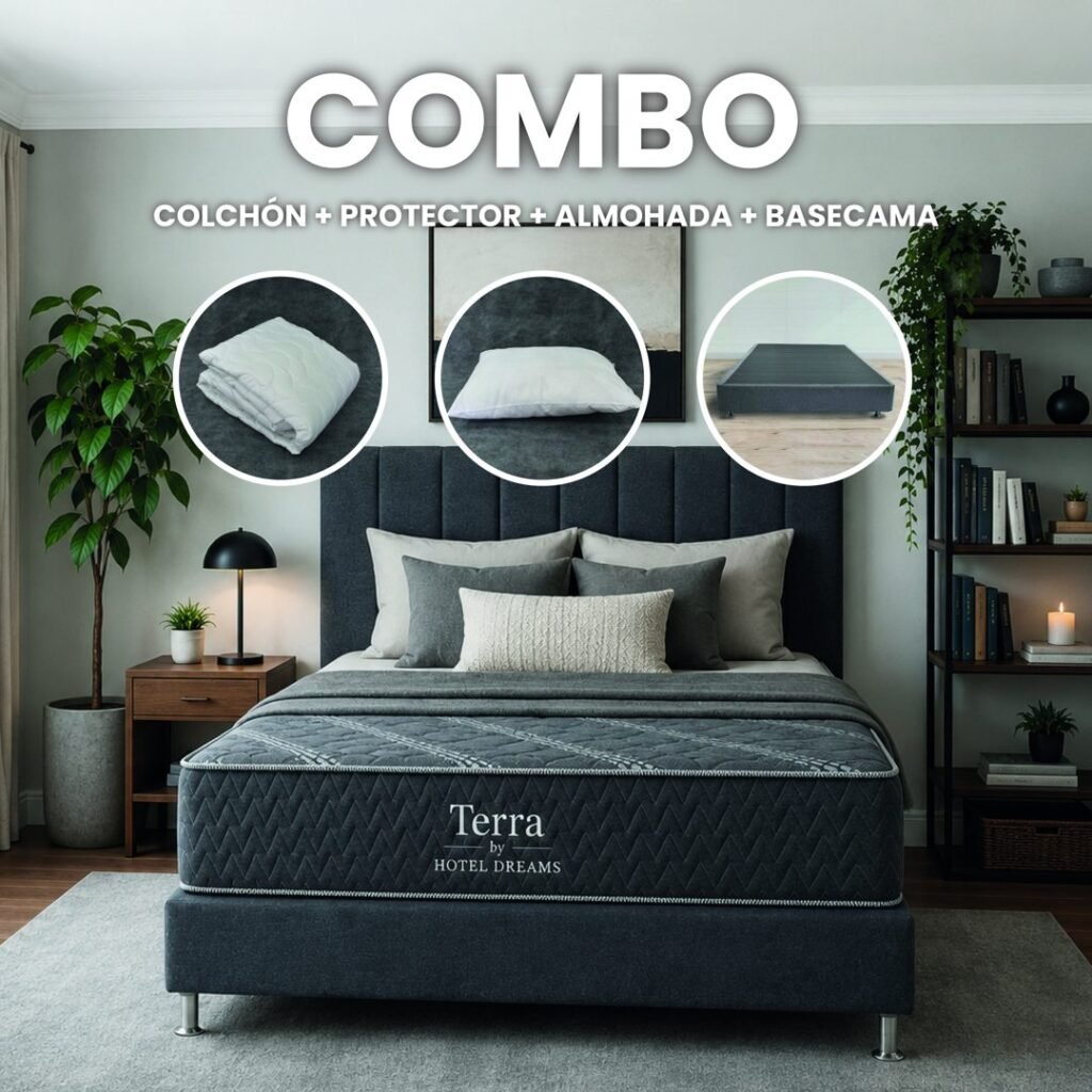 Combo Terra · Protector + Almohada + Base cama