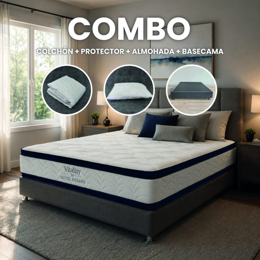 Combo Vitality · Protector + Almohada + Base cama