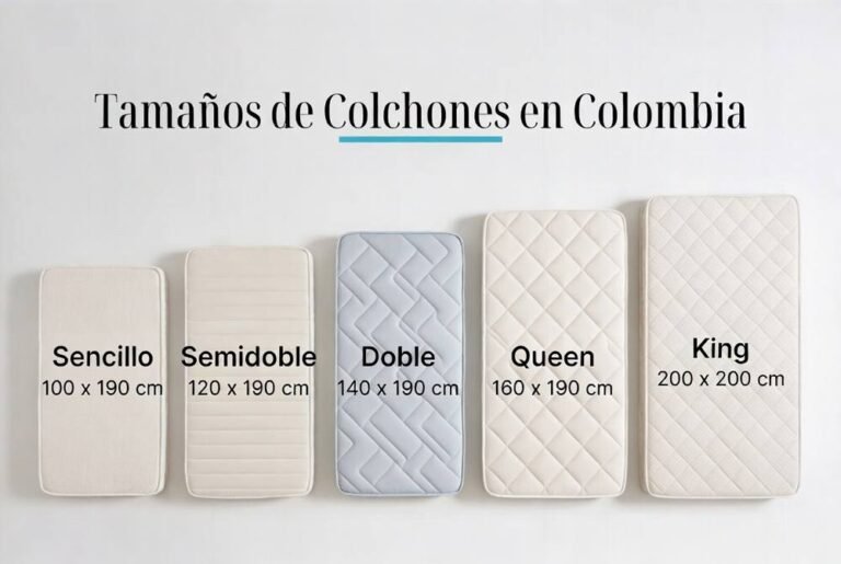 Tamaños de colchones en Colombia: sencillo, semidoble, doble, queen y king con medidas en cm