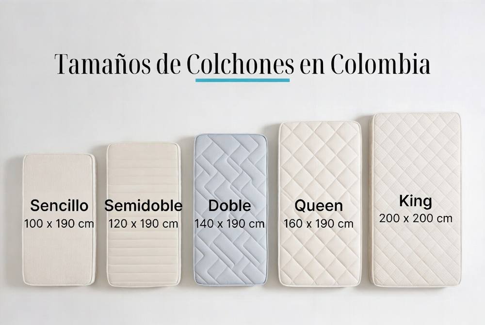 Tamaños de colchones en Colombia: sencillo, semidoble, doble, queen y king con medidas en cm